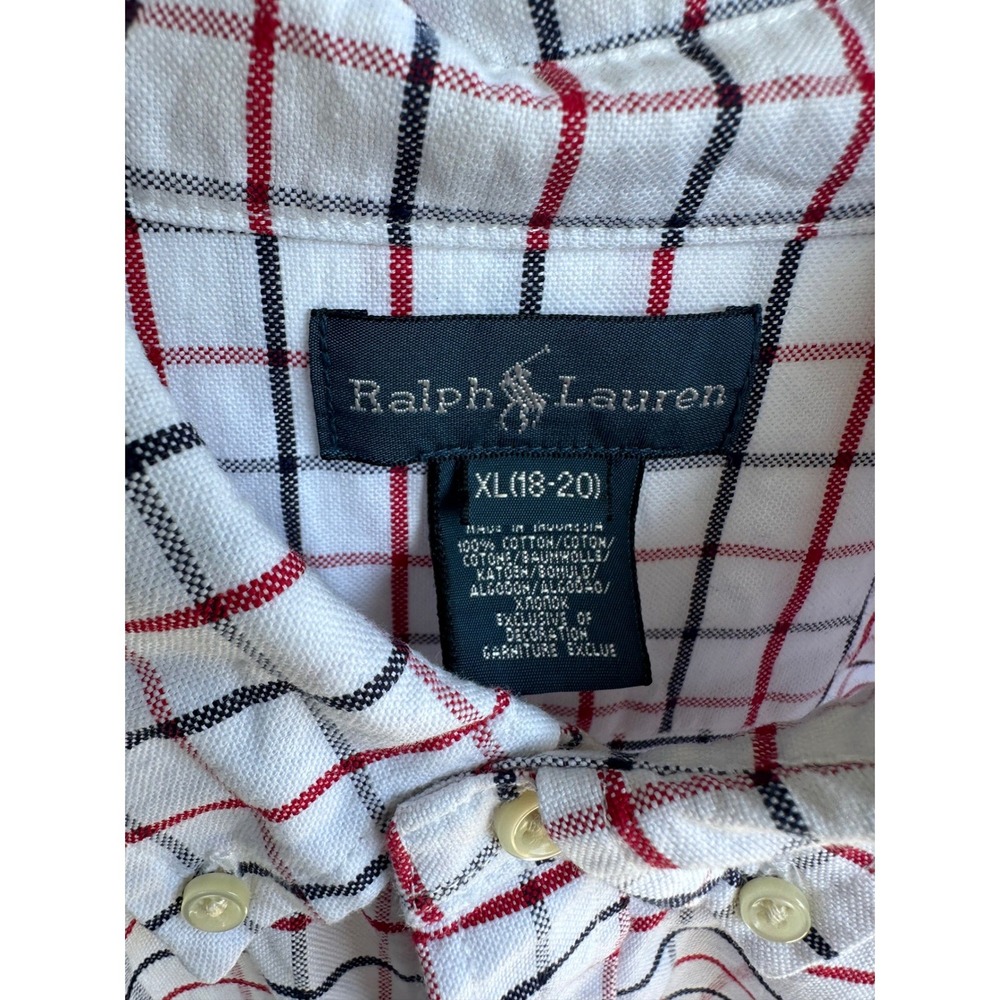 Ralph Lauren Kids XL 18-20 Tattersall Check Button Down Shirt White Red Navy